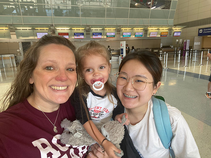 From left to right, Felicia Morgan, her niece, and Ning, the first exchange student she hosted in 2019