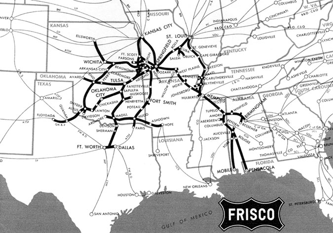 Frisco railroad network map 